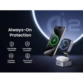  Беспроводное ЗУ UGREEN W702 (35316) 2-in-1 Magnetic Wireless Charger for iPhone + AirPods Space Gray 