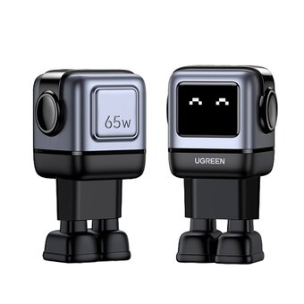  СЗУ UGREEN CD361 (25685B) USB-A+2*USB-C 65W Nexode Robot GaN Tech Fast Charger Gray 