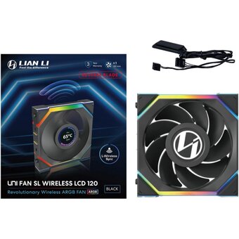  Вентилятор Lian Li UNI Fan SL Wireless LCD 120 Reverse Blade (G99.12RSLLCD1W1B.R0)/12RSLLCD1W1B Black/120x124,5x28мм(1.6” LCD, PWM, ARGB, 1900 об/мин) 