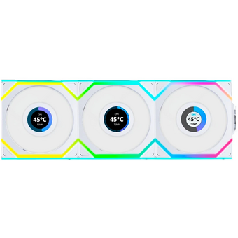  Комплект вентиляторов (3шт.) Lian Li UNI Fan SL Wireless LCD 120 Reverse Blade (G99.12RSLLCD1W3W.R0)/12RSLLCD1W3W White/120x124,5x28мм(1.6”,PWM,ARGB) 