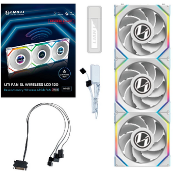  Комплект вентиляторов (3шт.) Lian Li UNI Fan SL Wireless LCD 120 Reverse Blade (G99.12RSLLCD1W3W.R0)/12RSLLCD1W3W White/120x124,5x28мм(1.6”,PWM,ARGB) 