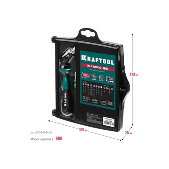  Отвертка реверсивно-рычажная KRAFTOOL X-Force-55 (25554-H55-z01) с насадками 55 шт 