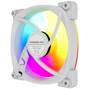  Вентилятор Powercase (M55MR-12W ARGB) White 120x120x25мм (PWM, 4pin PWM (M+F)+ 3pin ARGB (M+F), 600-1500 об/мин) Bulk 