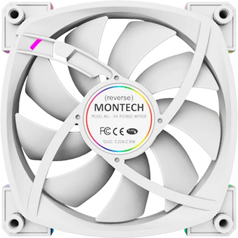  Вентилятор Montech RX120 PWM, Reverse White (RX120W) / 120mm, 4pin PWM, 3pin ARGB, 800-1600RPM, 59.0CFM, 27.0dBA, Rifle bearing 