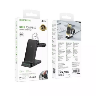  Беспроводное ЗУ BOROFONE BQ33 Clever folding 3-in-1 vertical wireless fast charger черный 