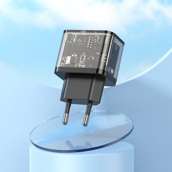  СЗУ HOCO N34 Dazzling dual-port USB-A+Type-C PD20W, Type-C to Type-C (прозрачный-черный) 