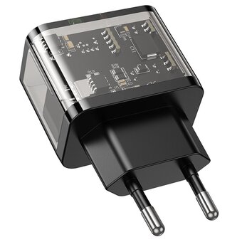  СЗУ HOCO N34 Dazzling dual-port USB-A+Type-C PD20W, Type-C to Type-C (прозрачный-черный) 