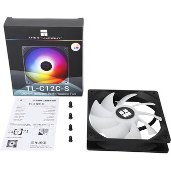  Кулер Thermalright TL-C12C-S, ARGB (120x120x25mm, 4-pin PWM, 66.17CFM, 25.6dBA, 1550RPM, Black) 