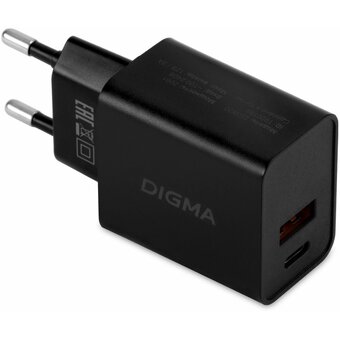  Сетевое зарядное устройство Digma DGW2D 20W 3A+1A (PD+QC) USB-C/USB-A универсальное черный (DGW2D0F110BK) 