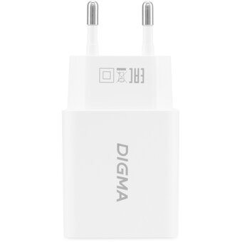  Сетевое зарядное устройство Digma DGW2D 20W 3A+1A (PD+QC) USB-C/USB-A универсальное белый (DGW2D0F110WH) 
