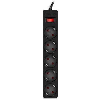  Фильтр SVEN SF-05E SV-021764 1,0м 5 розеток с защитными шторками черный, цветная коробка 