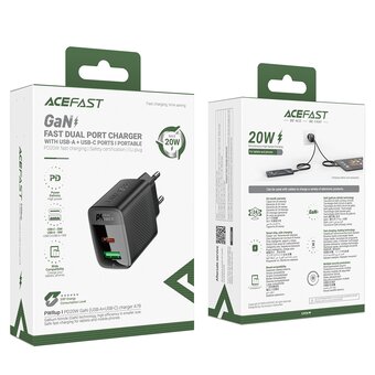  СЗУ ACEFAST A78 PD20W GaN USB-A+USB-C charger EU черный 