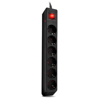  Фильтр SVEN Optima SV-021030 5,0м 6 розеток с защитными шторками, черный, цветная коробка 