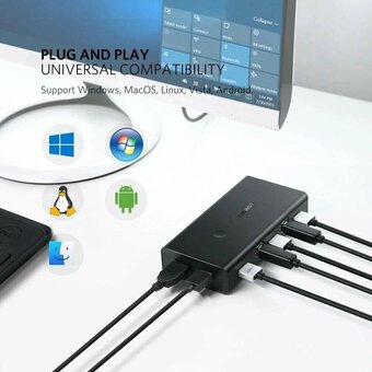  KVM-переключатель UGREEN CM200 50744 HDMI Switch Box 2 In 1 Out KVM Switching Black 