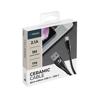  USB кабель Deppa 72288 Ceramic USB-Type-C Black (1м) 