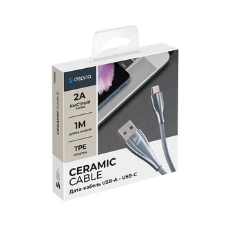  USB кабель Deppa 72289 Ceramic USB-Type-C Grey (1м) 