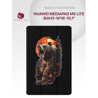  Чехол для планшета Huawei MediaPad M5 Lite (10.1'') (BAH2 W19) с рисунком, с магнитом, черный с принтом МЕДВЕДЬ СОЛНЦЕ (Хуавей МедиаПад М5 Лайт) 