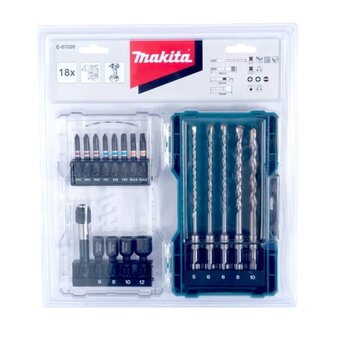  Набор бит и сверл Makita E-07026 по бет/кирп 18пред для шуруповертов/дрелей 