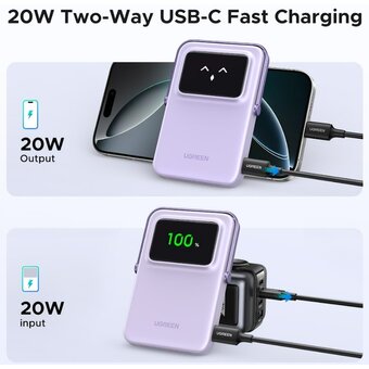 Внешний аккумулятор UGREEN PB571 (35606) 5000mAh Magnetic Wireless Power Bank Purple 