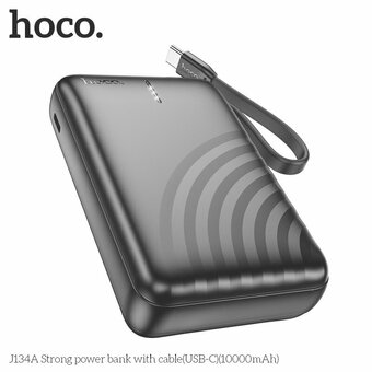  Аккумулятор внешний резервный HOCO J134A Strong с встроеными кабелем Lightning 10000mAh черный 
