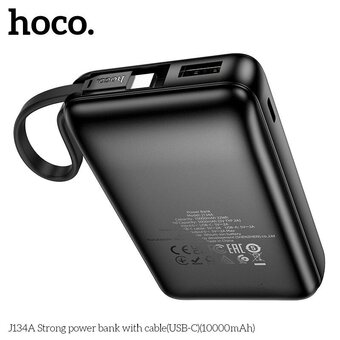  Аккумулятор внешний резервный HOCO J134A Strong с встроеными кабелем Lightning 10000mAh черный 