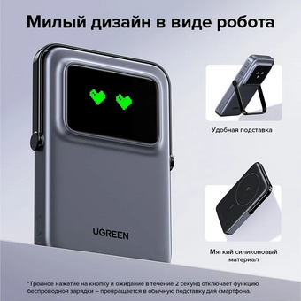  Внешний аккумулятор UGREEN PB571 (35605B) 5000mAh Magnetic Wireless Power Bank Gray 