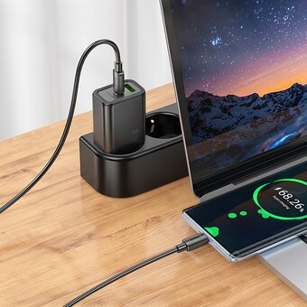  Адаптер Сетевой Hoco N63 Gentle PD+QC3.0 USB/Type-C 30W (black) (238946) 