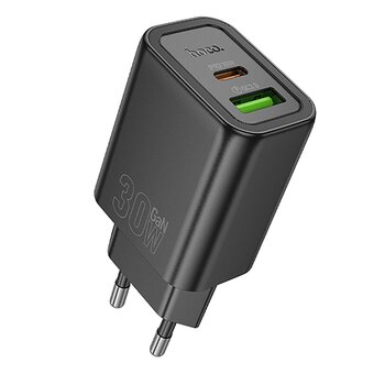  Адаптер Сетевой Hoco N63 Gentle PD+QC3.0 USB/Type-C 30W (black) (238946) 