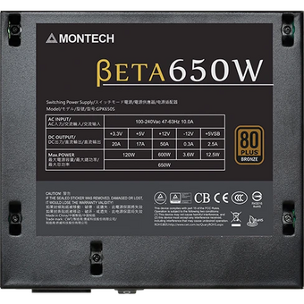  Блок питания Montech Beta 650W / ATX 2.43, APFC, 80 Plus Bronze, Japan main caps, 120mm fan, non-modular 
