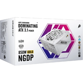  Блок питания 1STPLAYER NGDP Gold 850W White (HA-850BA4) / ATX 3.1, APFC, 80 Plus Gold, LLC+DC-DC, full Japan solid-state caps, 120mm fan, full modular 