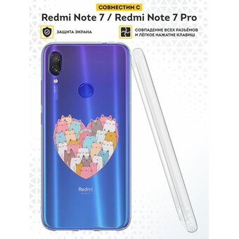  Силиконовый чехол DesignOnCase для Redmi Note 7 (Редми 7), Сердце и коты 
