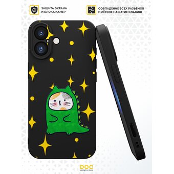  Силиконовый чехол DesignOnCase для iPhone 16 (Айфон 16), Кот-динозавр 