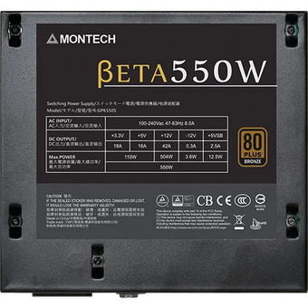  Блок питания Montech Beta 550W / ATX 2.43, APFC, 80 Plus Bronze, Japan main caps, 120mm fan, non-modular 