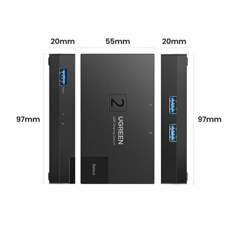 Переключатель UGREEN CM618 15149 USB 3.0 Sharing Switcher 2 In 1 Out Black 