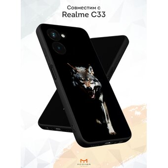  Силиконовый чехол Mcover для Realme C33 (Реалми Ц33), Волк с оскалом 