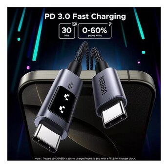  Кабель UGREEN L509 (35513) UNO Type-C 2.0 Male To Type-C 2.0 Male Robot 5A Data Cable 3m Black/Gray 
