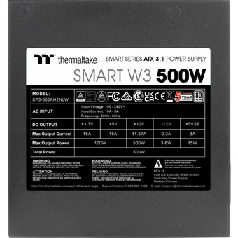  Блок питания Thermaltake Smart W3 500 (PS-SPW-0500NNFAWE-1) /Non Modular/Non Light/Full Range/Analog/80 Plus/EU/Non JP CAP 