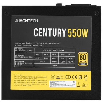  Блок питания Montech Century 550W / ATX 2.43, APFC, 80 Plus Gold, Full Bridge LLC, DC-DC, Japan caps, 120mm fan, full modular 