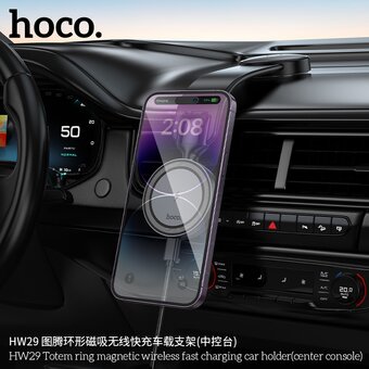  Автомобильный держатель HOCO HW29 Totem ring magnetic wireless fast charging car holdercenter console black metal gray 