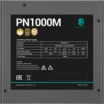  Блок питания Deepcool GamerStorm PN1000M (ATX 3.1, 1000W, Full Cable Management, PWM 135mm fan, Active PFC, 80+ Gold, Gen5 PCIe) RET 