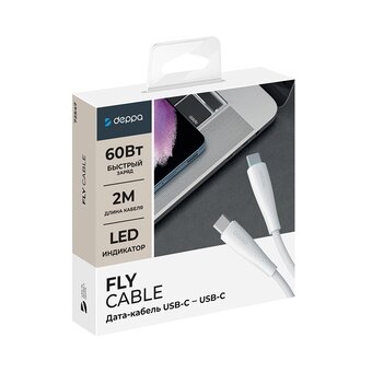  USB кабель Deppa 72547 Fly Type-C-Type-C 60Вт White (2м) 