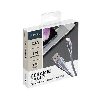  USB кабель Deppa 72286 Ceramic USB-Micro USB Grey (1м) 