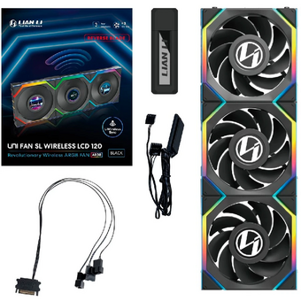  Комплект вентиляторов (3шт.) Lian Li UNI Fan SL Wireless LCD 120 Reverse Blade (G99.12RSLLCD1W3B.R0)/12RSLLCD1W3B Black/120x124,5x28мм(1.6”,PWM,ARGB) 