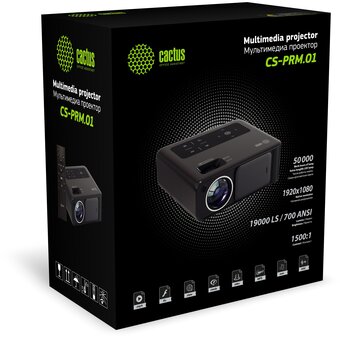  Проектор Cactus CS-PRM.01WT.WUXGA Full HD LCD 19000Lm LS 700Lm ANSI (1920x1080) 2500:1 ресурс лампы:50000часов 2xUSB typeA 2xHDMI 1.8кг 