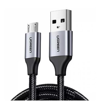  Кабель UGREEN US290 (60403) USB 2.0 A to Micro USB Cable Nickel Plating Alu Braid 3m Gray/Black 