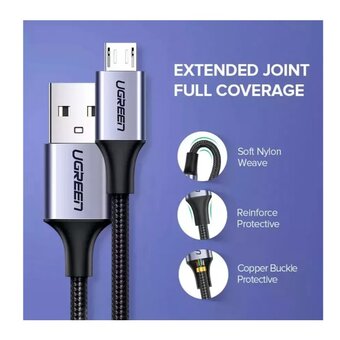  Кабель UGREEN US290 (60403) USB 2.0 A to Micro USB Cable Nickel Plating Alu Braid 3m Gray/Black 