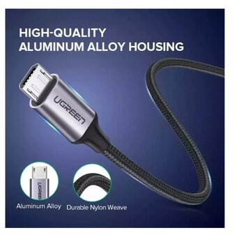  Кабель UGREEN US290 (60403) USB 2.0 A to Micro USB Cable Nickel Plating Alu Braid 3m Gray/Black 
