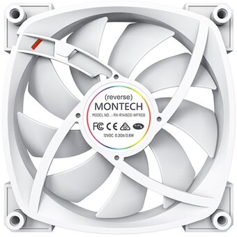  Вентилятор Montech RX140 PWM Reverse White (RX140W) / 140mm, 4pin PWM, 3pin ARGB, 600-1600RPM, 90.5CFM, 27.9dBA, Rifle bearing 