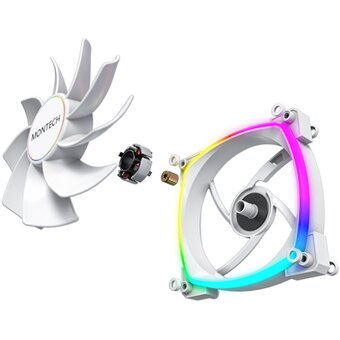  Вентилятор Montech RX140 PWM Reverse White (RX140W) / 140mm, 4pin PWM, 3pin ARGB, 600-1600RPM, 90.5CFM, 27.9dBA, Rifle bearing 