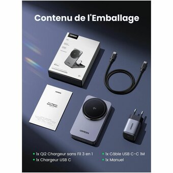  Зарядное устройство UGREEN W707 (45025) 3-in-1 25W Wireless Magnetic Charger Qi2 for Apple Watch/ Iphone/Airpods Gray 